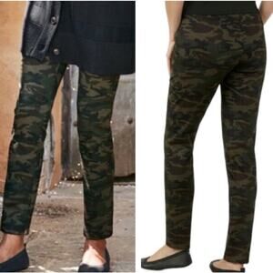 Soft Surroundings Willow Straight Leg Pant Camo 10 Ponte Knit Slim Fit Zips